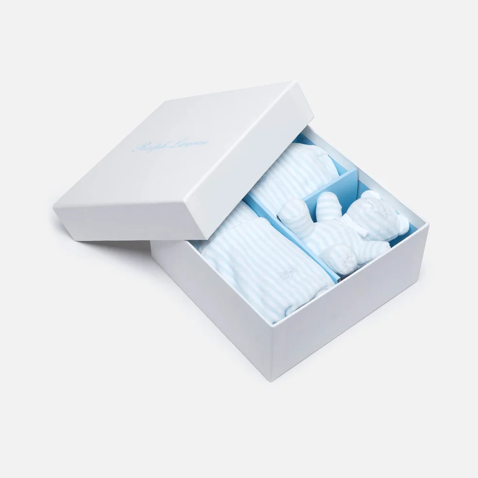 Polo Ralph Lauren Boys' Sleepsuit, Hat and Bear Gift Set - Blue/White Image 1