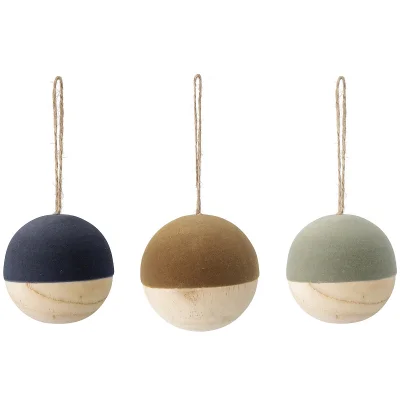 Bloomingville Wood and Velvet Christmas Baubles - Set of 3 - Navy
