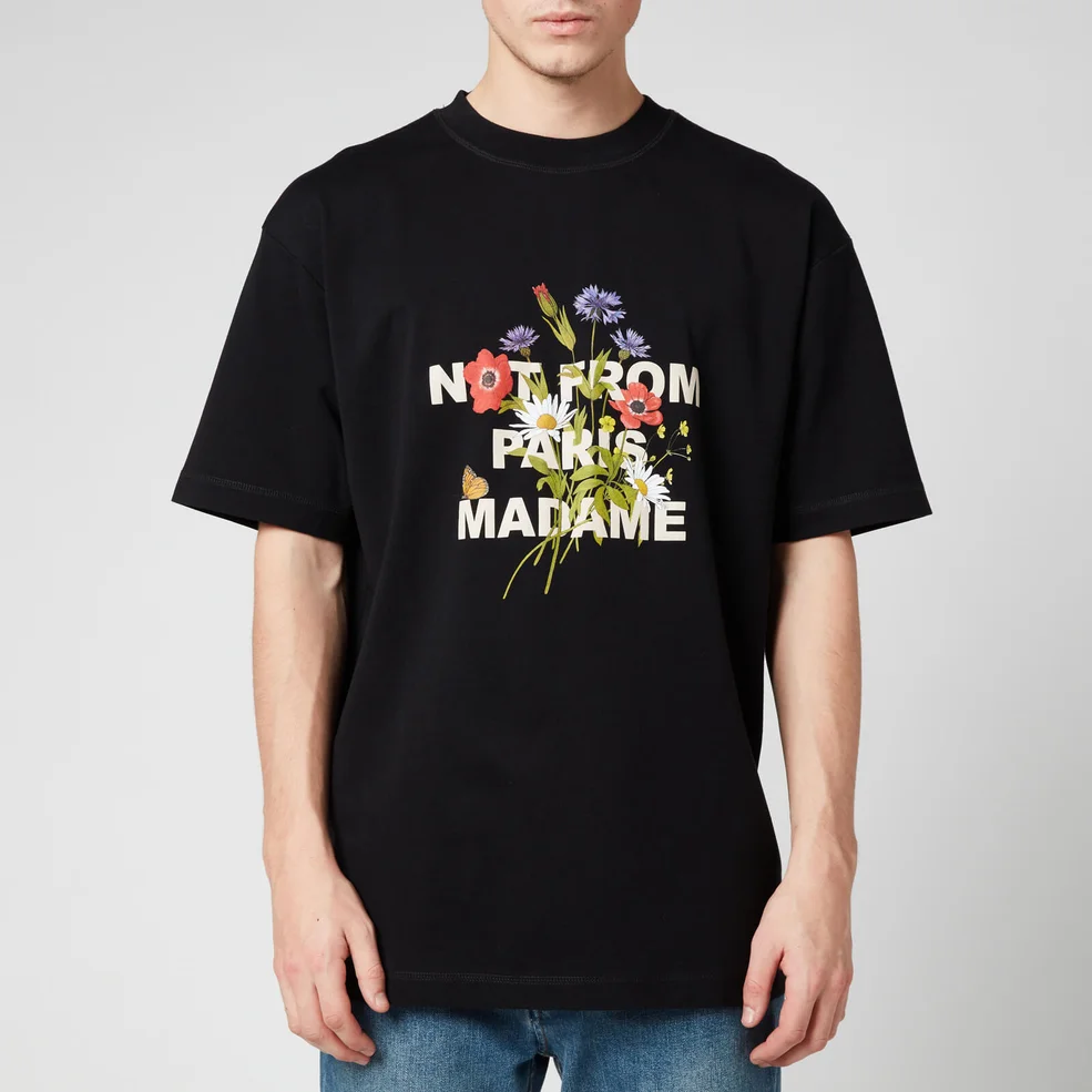 Drôle de Monsieur Men's Flower Slogan T-Shirt - Black Image 1