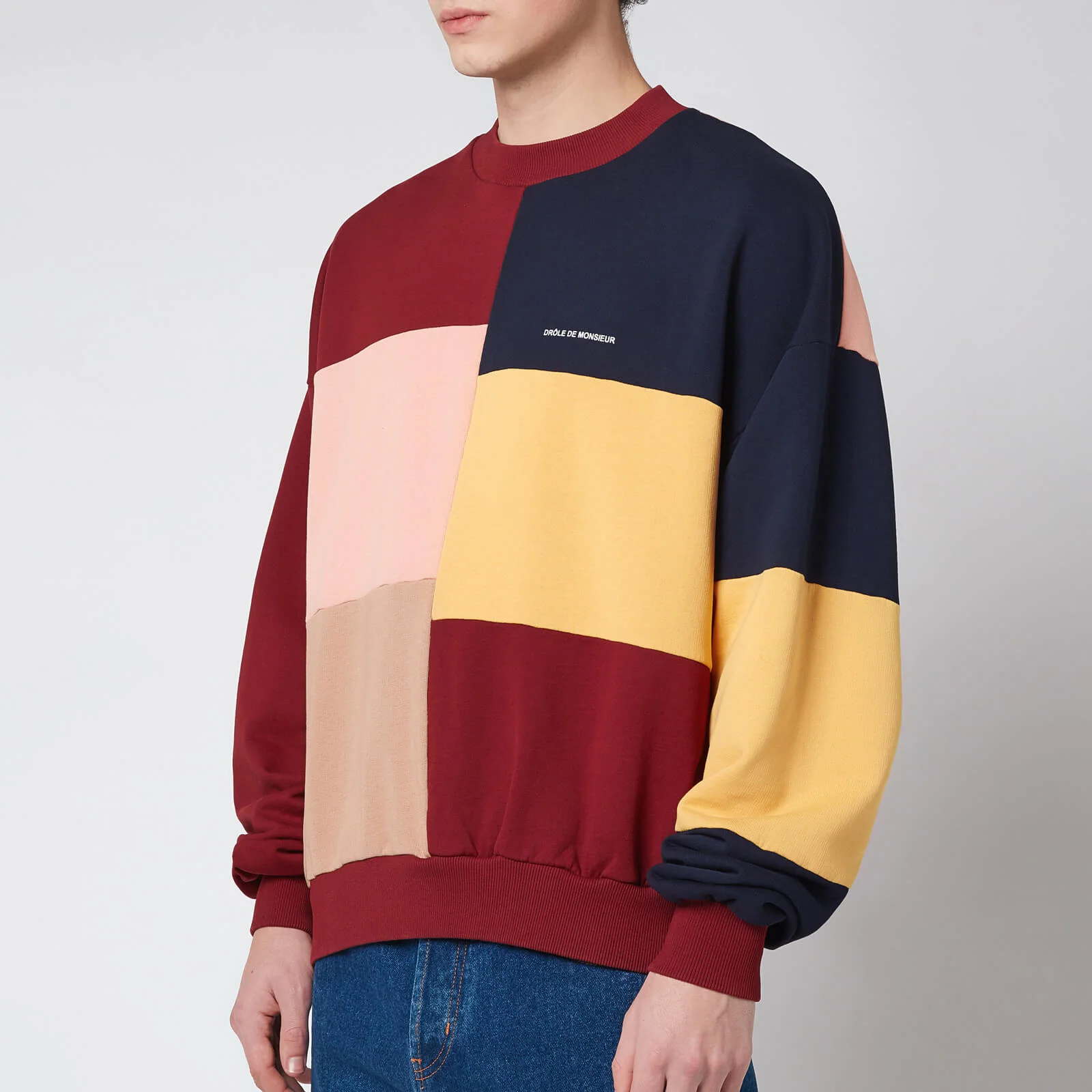 Drôle de Monsieur Men's Color Block Sweatshirt - Burgundy Image 1
