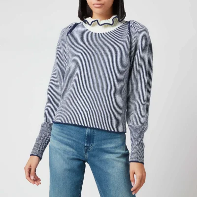 See by Chloé Women's High Frill Neck Jumper - Blue White