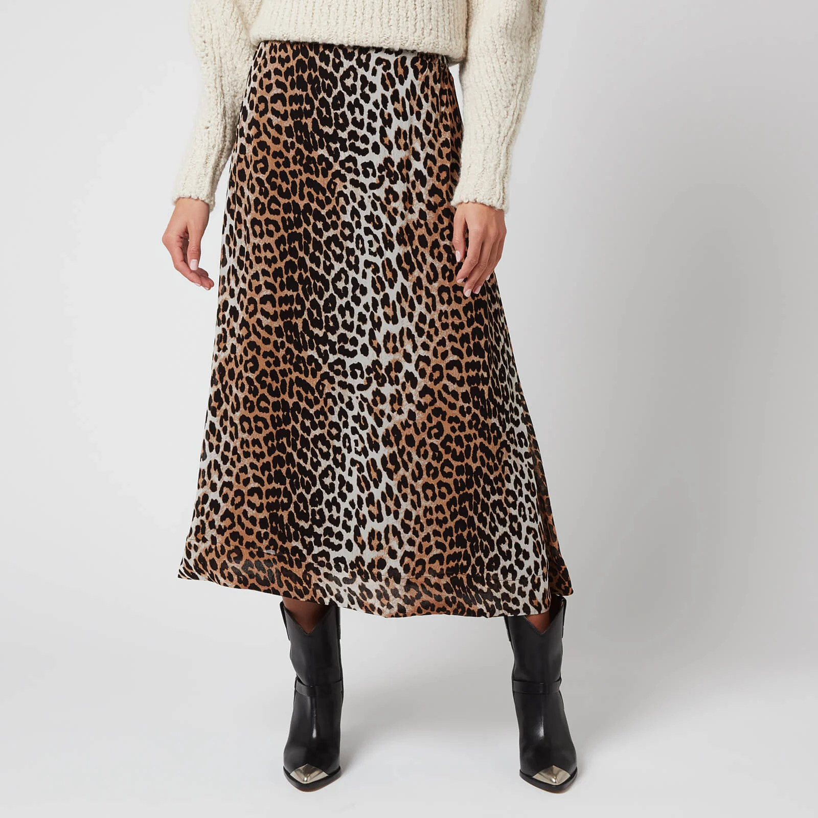 Ganni Women's Printed Georgette Skirt - Leopard Image 1