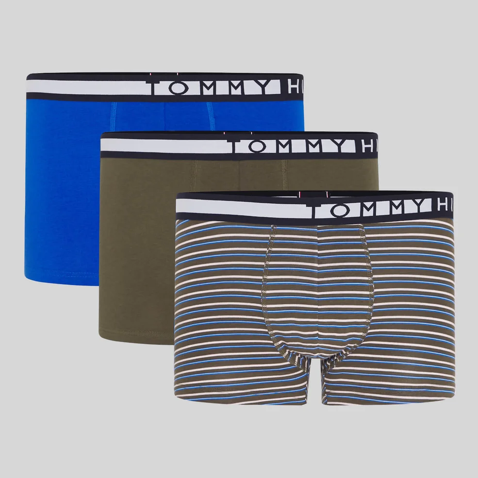 Tommy Hilfiger Men's 3 Pack Trunks - TH Electric Blue/Army Green/Army Green Stripe Image 1