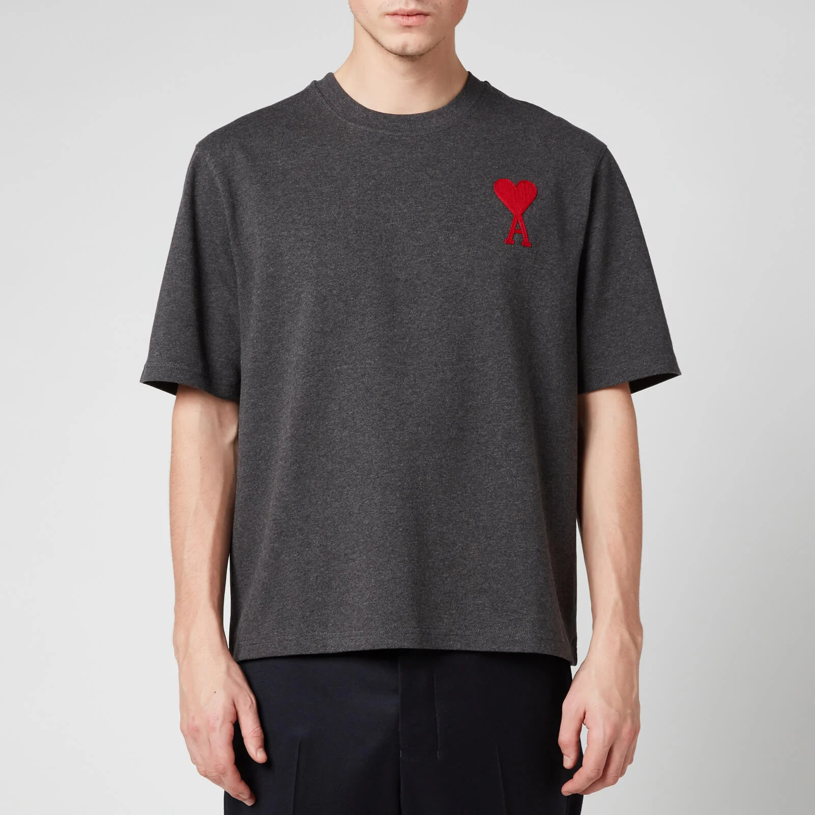 AMI Men's Embroidered Chain Stitch De Coeur T-Shirt - Heather Grey Image 1