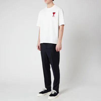 AMI Men's Embroidered Chain Stitch De Coeur T-Shirt - Off White