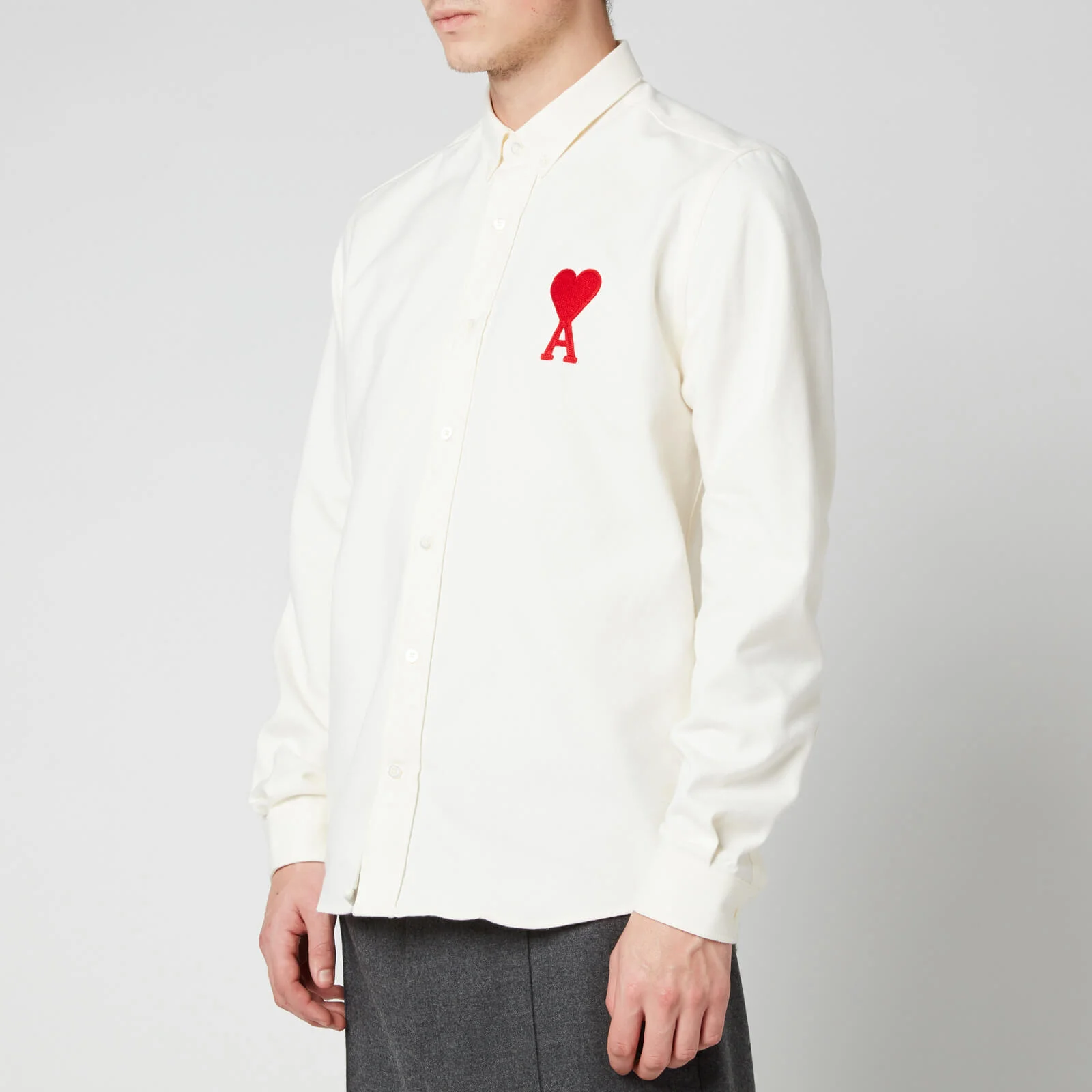 AMI Men's Button Down Big De Coeur Oxford Shirt - White Image 1