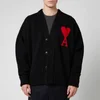 AMI Men's Intarsia Knit Oversized De Coeur Cardigan - Black - Image 1