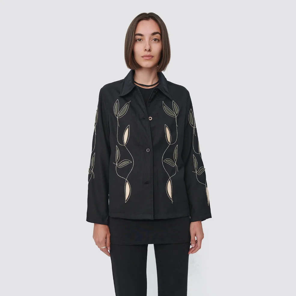 Our Legacy Women's Square Shirt - Black Leaf Embroidery Image 1