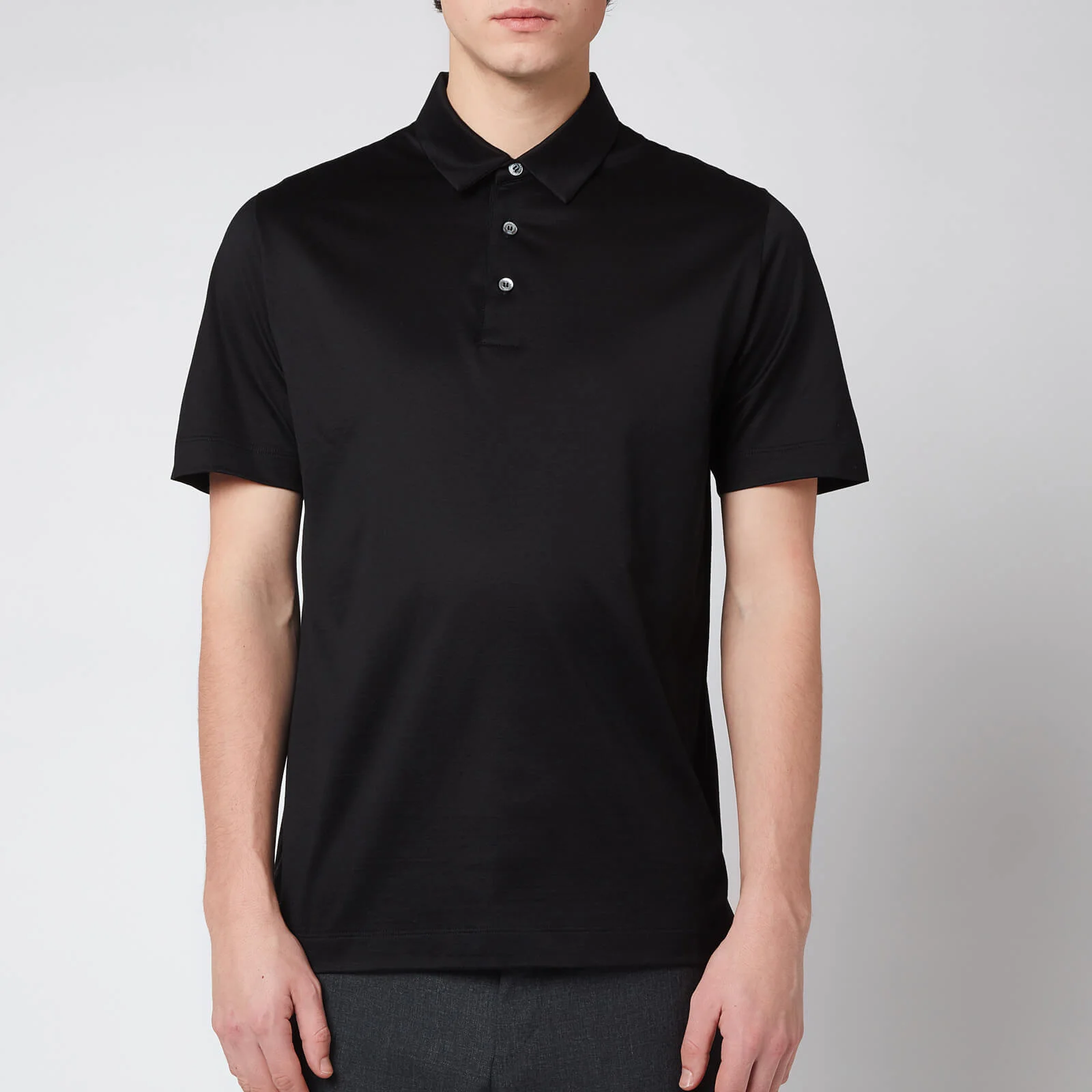 Canali Men's Cotton Jersey Short Sleeve Polo Shirt - Black Image 1