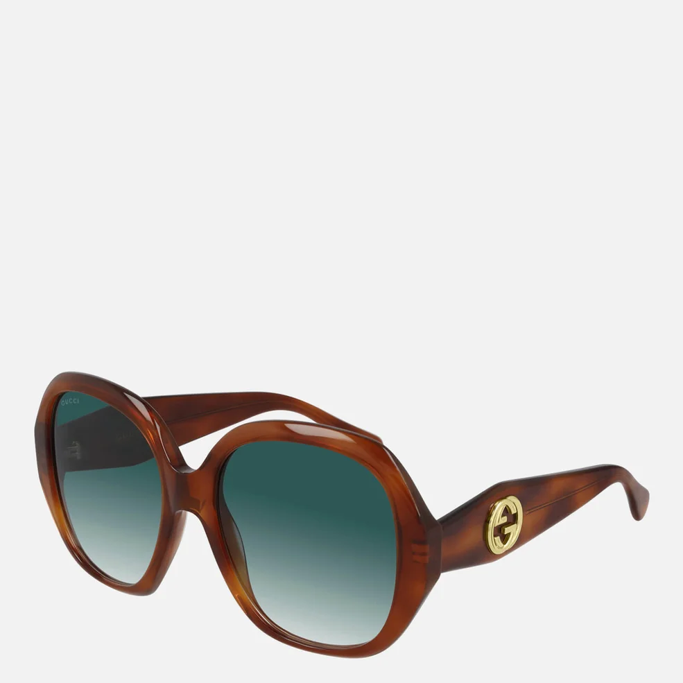 Gucci Women's Round Acetate Sunglasses - Gold/Brown Image 1