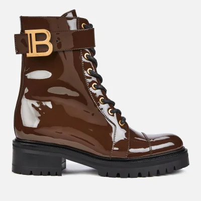 Balmain Women's Ranger Boot Patent Leather - Dark Brown