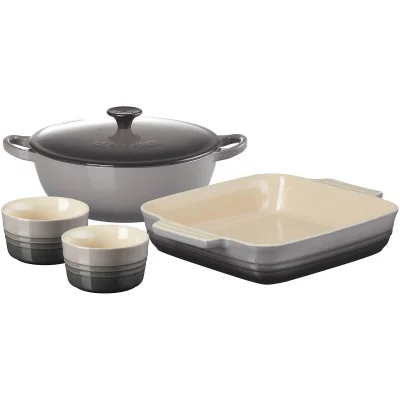 Le Creuset Stoneware Soup Pot, Square Dish and Ramekins Set - Flint