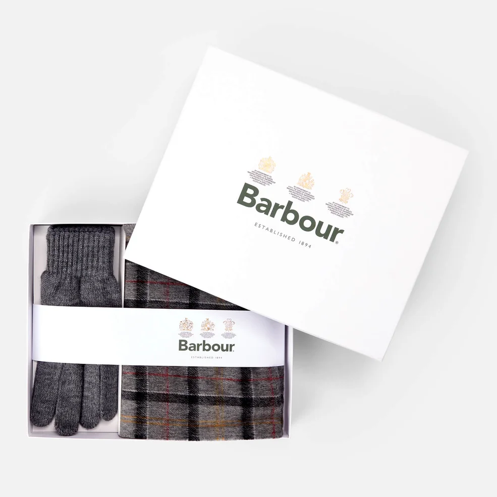 Barbour Men's Tartan Scarf and Gloves Gift Set - Modern/Grey Image 1