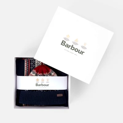 Barbour Men's Fairisle Beanie and Scarf Gift Set - Navy/Red/Ecru