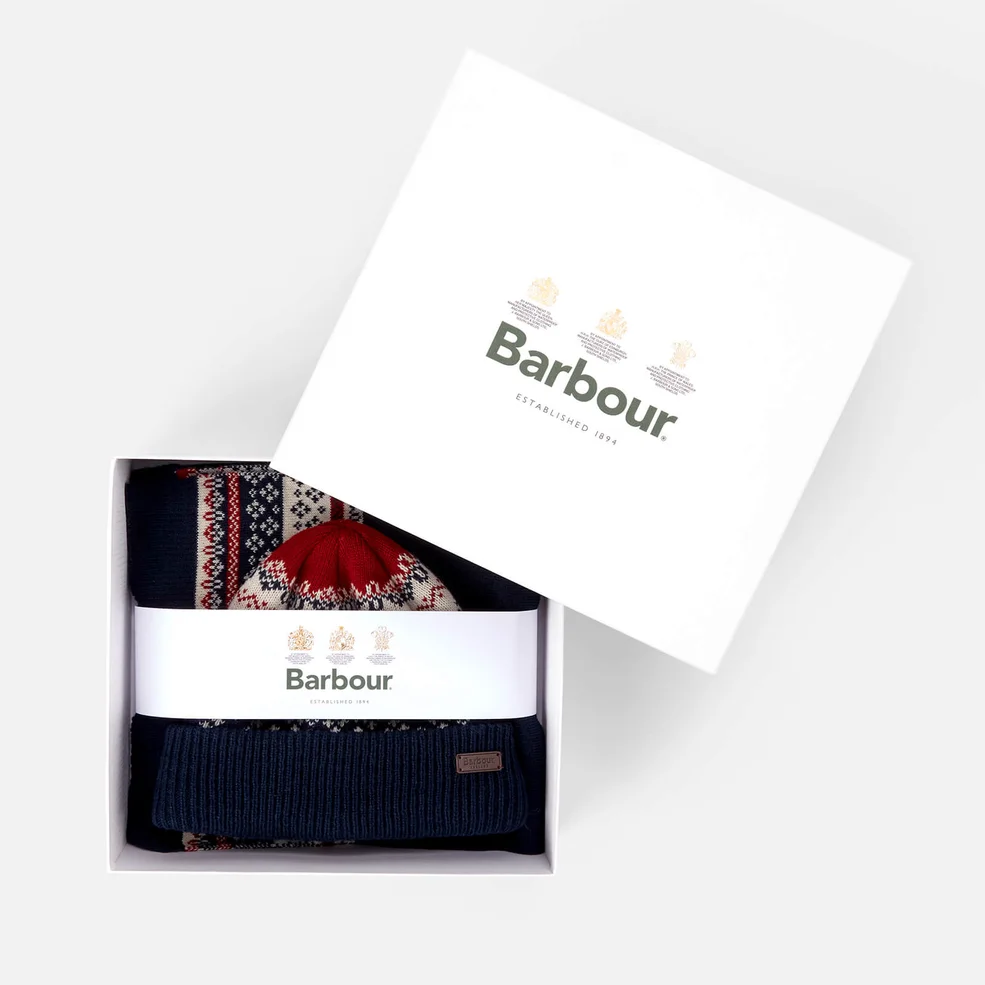 Barbour Men's Fairisle Beanie and Scarf Gift Set - Navy/Red/Ecru Image 1