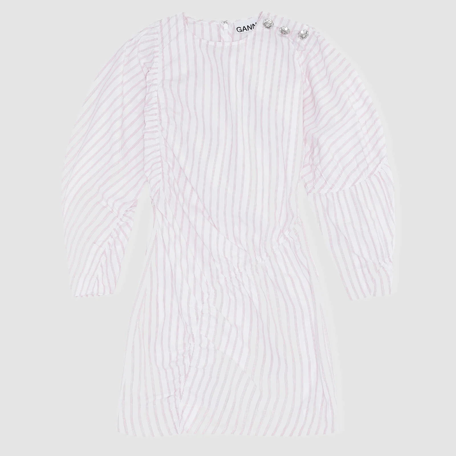 Ganni Women's Stripe Cotton Dress - White Image 1