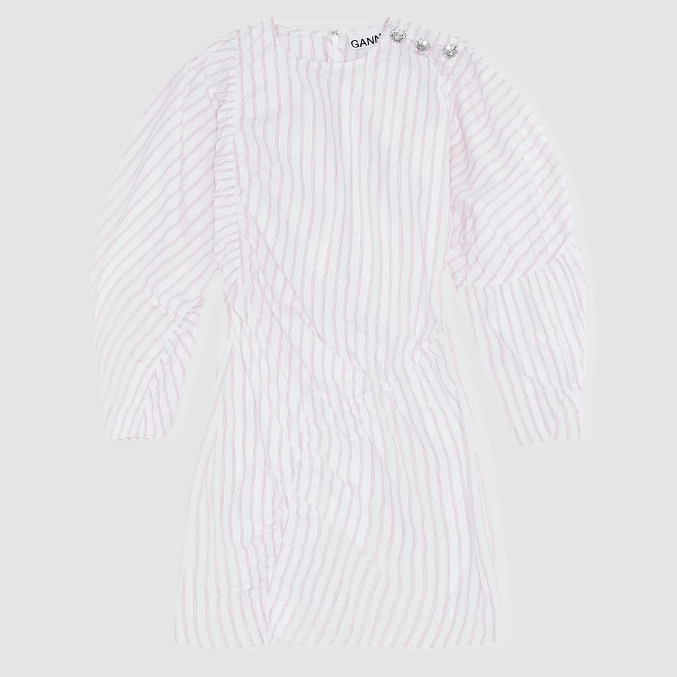 Ganni Women's Stripe Cotton Dress - White Image 1