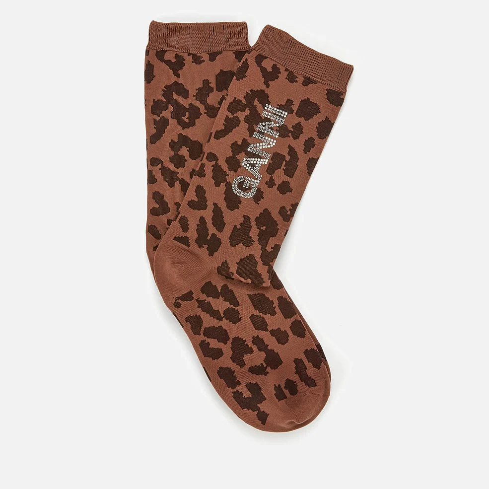Ganni Women's Leopard Print Socks - Toffee Image 1