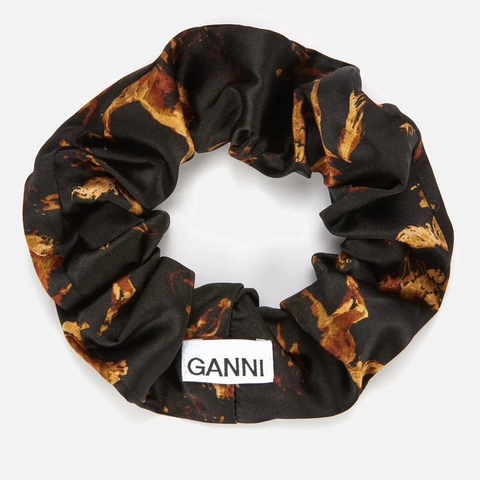 Ganni Women's Silk Stretch Satin Scrunchie - Black Image 1