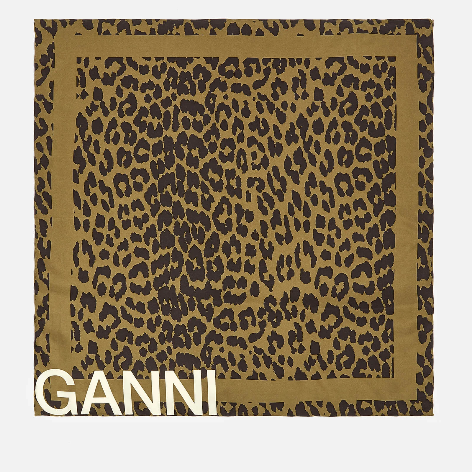 Ganni Women's Leopard Print Scarf - Olive Drab Image 1