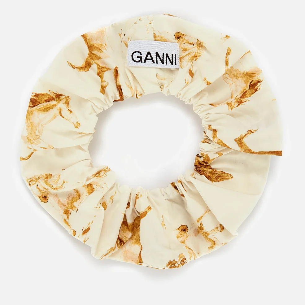 Ganni Women's Printed Cotton Poplin Scrunchie - Cognac Image 1