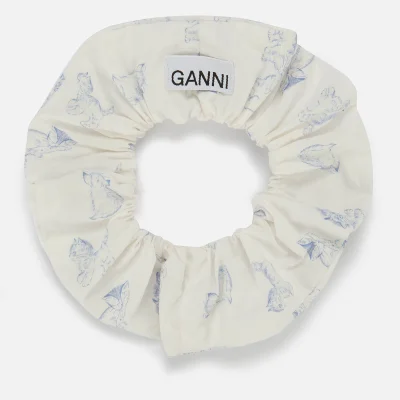 Ganni Women's Printed Cotton Poplin Scrunchie - Bright White