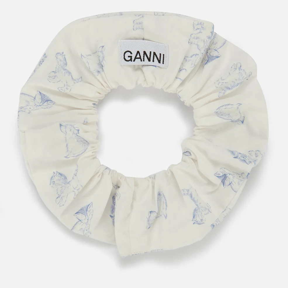 Ganni Women's Printed Cotton Poplin Scrunchie - Bright White Image 1