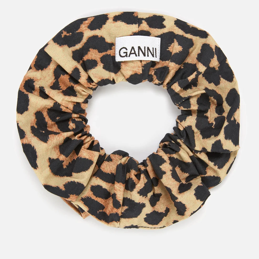 Ganni Women's Printed Cotton Poplin Scrunchie - Leopard Image 1