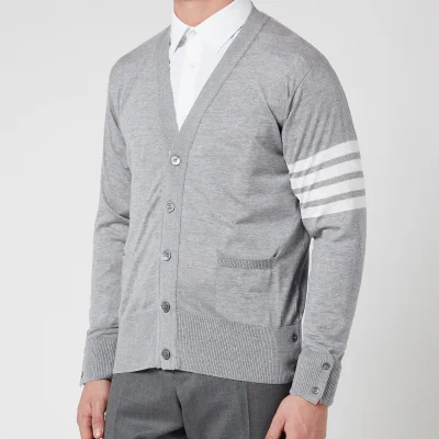 Thom Browne Men's Engineered Four-Bar Stripe Wool Cardigan - Light Grey
