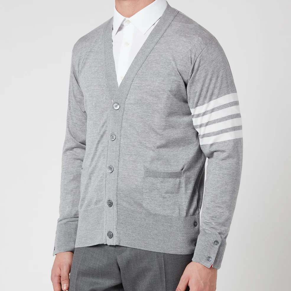 Thom Browne Men's Engineered Four-Bar Stripe Wool Cardigan - Light Grey Image 1