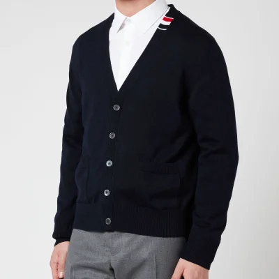 Thom Browne Men's Tricolour Tab Relaxed Fit V-Neck Cardigan - Navy