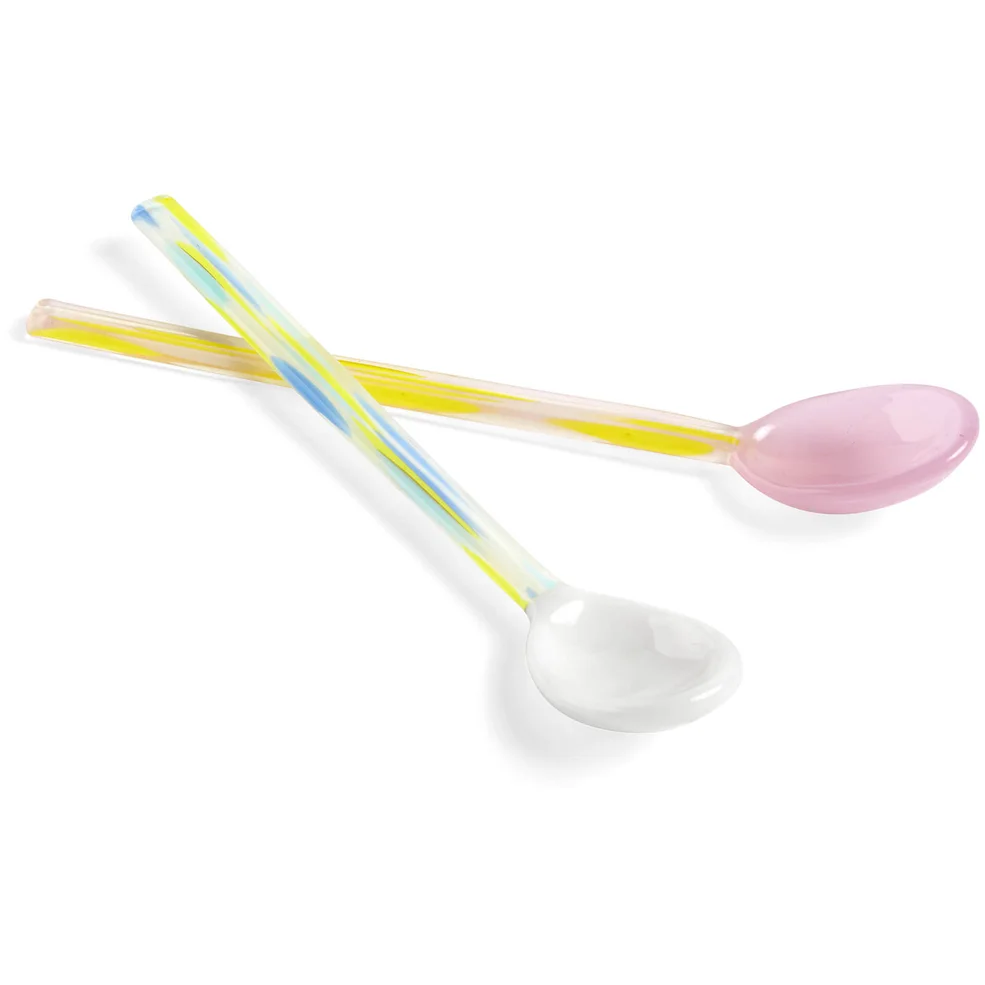 HAY Glass Spoons Flat Set of 2 - Pink/White Image 1