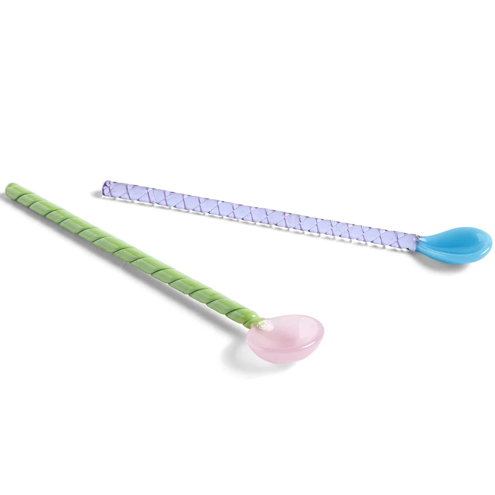 HAY Glass Spoons Twist Set of 2 - Turquoise/Pink Image 1