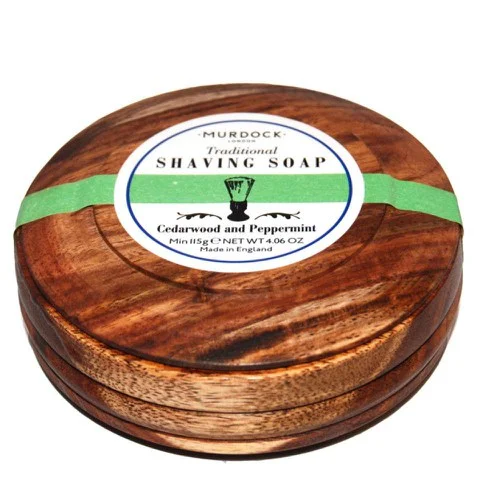 Murdock London Luxury Traditional Shaving Soap - Cedarwood and Peppermint Presented in wooden bowl Image 1
