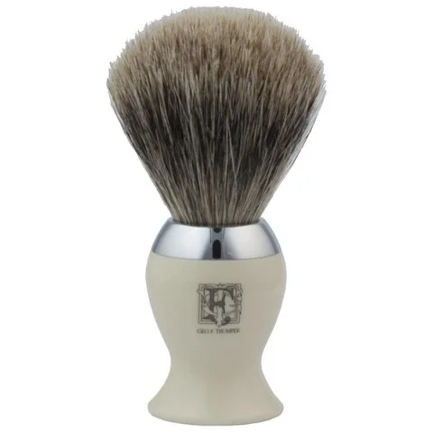 Geo. F. Trumper IB2IB Simulated Ivory and Chrome Best Badger Shaving Brush Image 1
