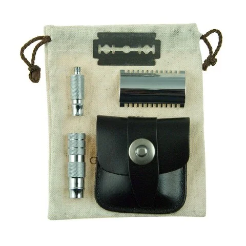 Geo. F. Trumper Double Sided Travel Razor in Leather Case Image 1