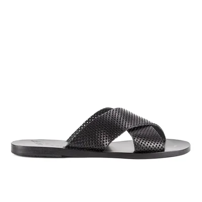 Ancient Greek Sandals Women's Thais Perforated Leather Slide Sandals - Black