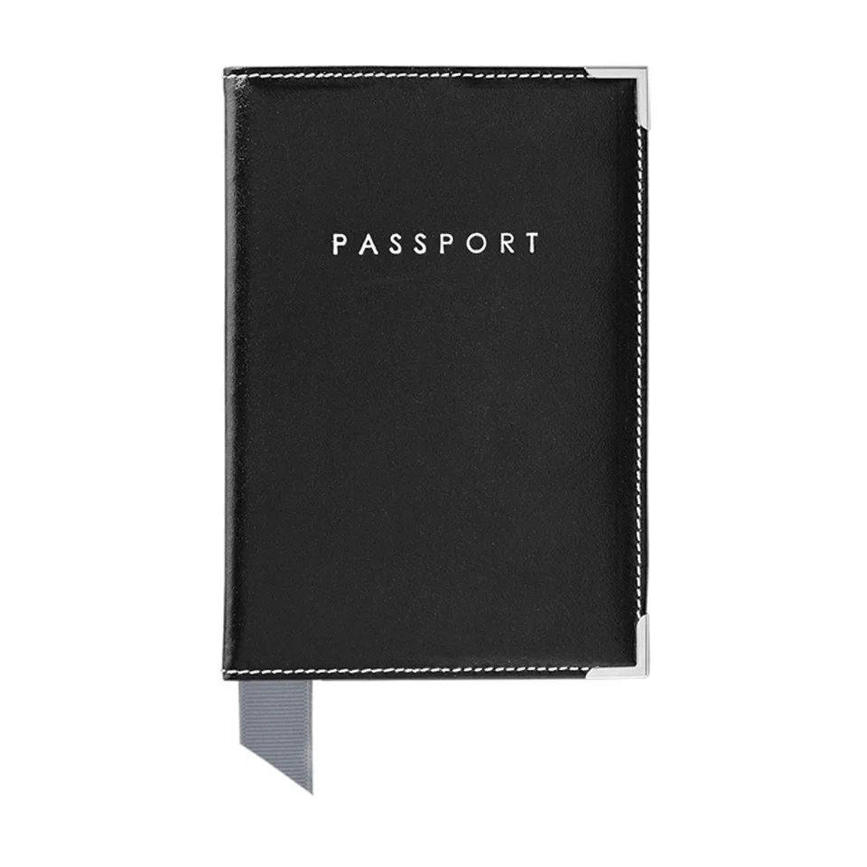 Aspinal of London Plain Passport Case - Black Image 1