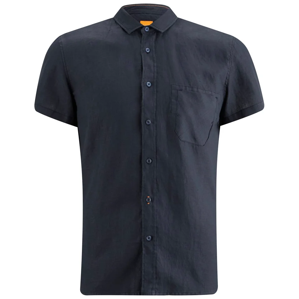 BOSS Orange Men's Ezippo Short Sleeve Linen Shirt - Navy Image 1