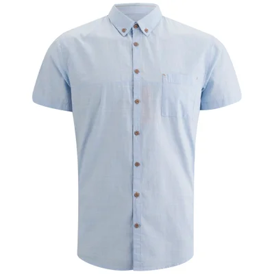 BOSS Orange Men's Erolles Short Sleeve Shirt with Contrast Buttons - Sky Blue