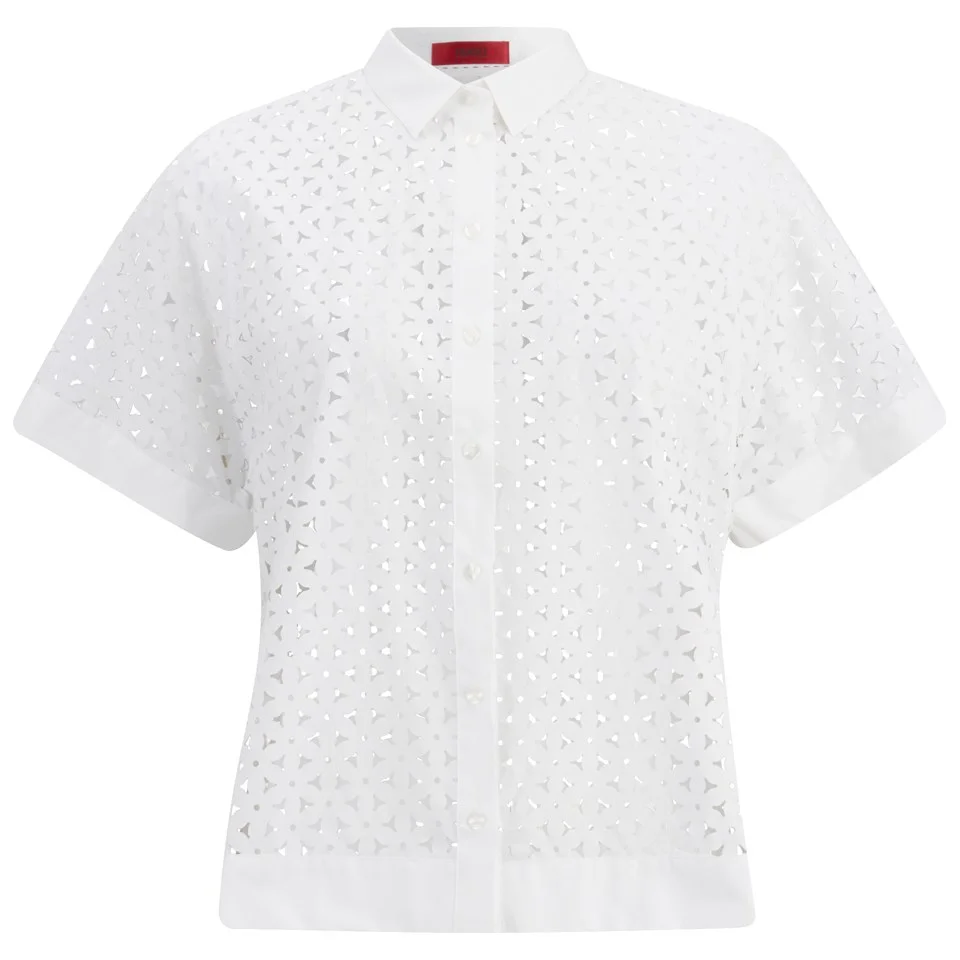 HUGO Women's Enomia Floral-Cut Shirt - White Image 1