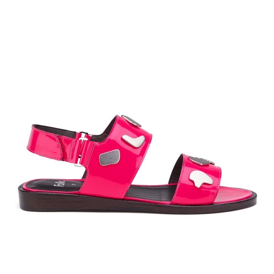 Folk Women's Indra Two Part Patent Leather Sandals - Fluro Pink Image 1