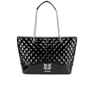 Love Moschino Women's Quilted Patent Shopper Bag - Black