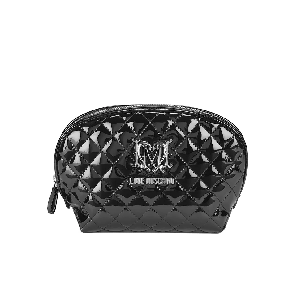 Love Moschino Women's Quilted Patent Cosmetic Bag - Black Image 1