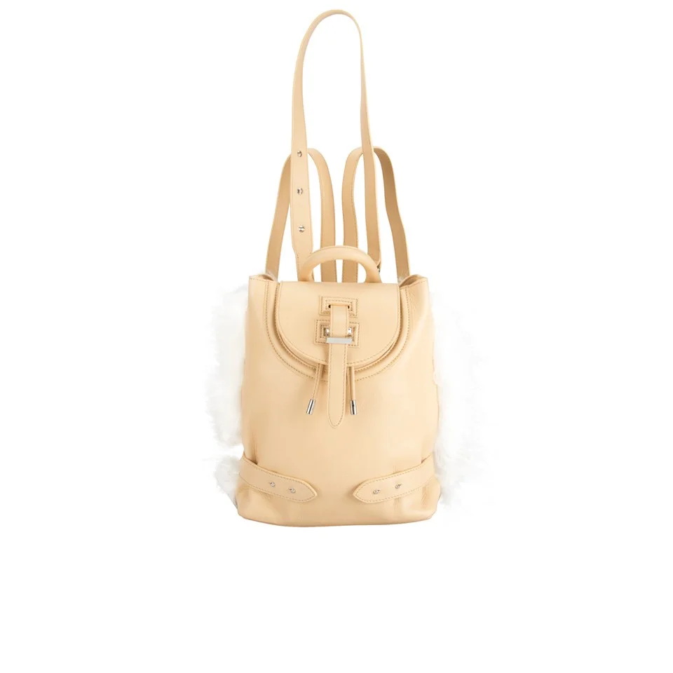 meli melo Women's Mini Natural Leather Backpack with White Mongolian Shearling Image 1