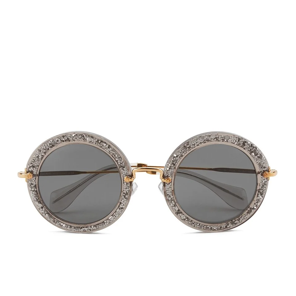 Miu Miu Round Women's Sunglasses - Smoke/Glitter Silver Image 1