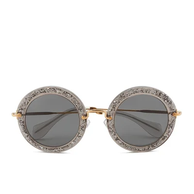 Miu Miu Round Women's Sunglasses - Smoke/Glitter Silver