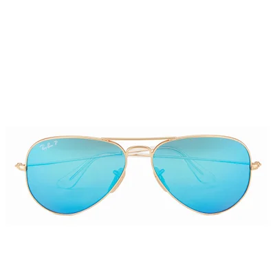 Ray-Ban Aviator Large Metal Sunglasses - Matte Gold/Blue Mirror Polar - 58mm