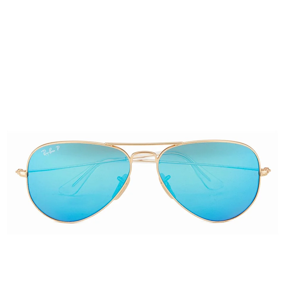 Ray-Ban Aviator Large Metal Sunglasses - Matte Gold/Blue Mirror Polar - 58mm Image 1