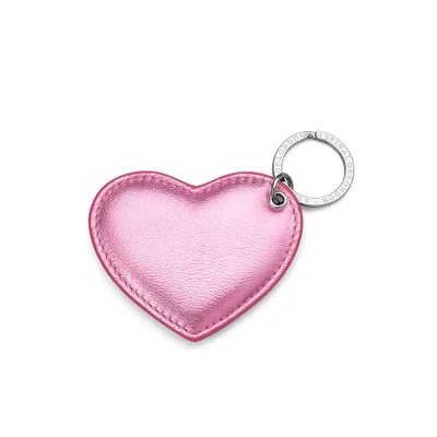 Aspinal of London Heart Keyring - Metallic Pink Nappa